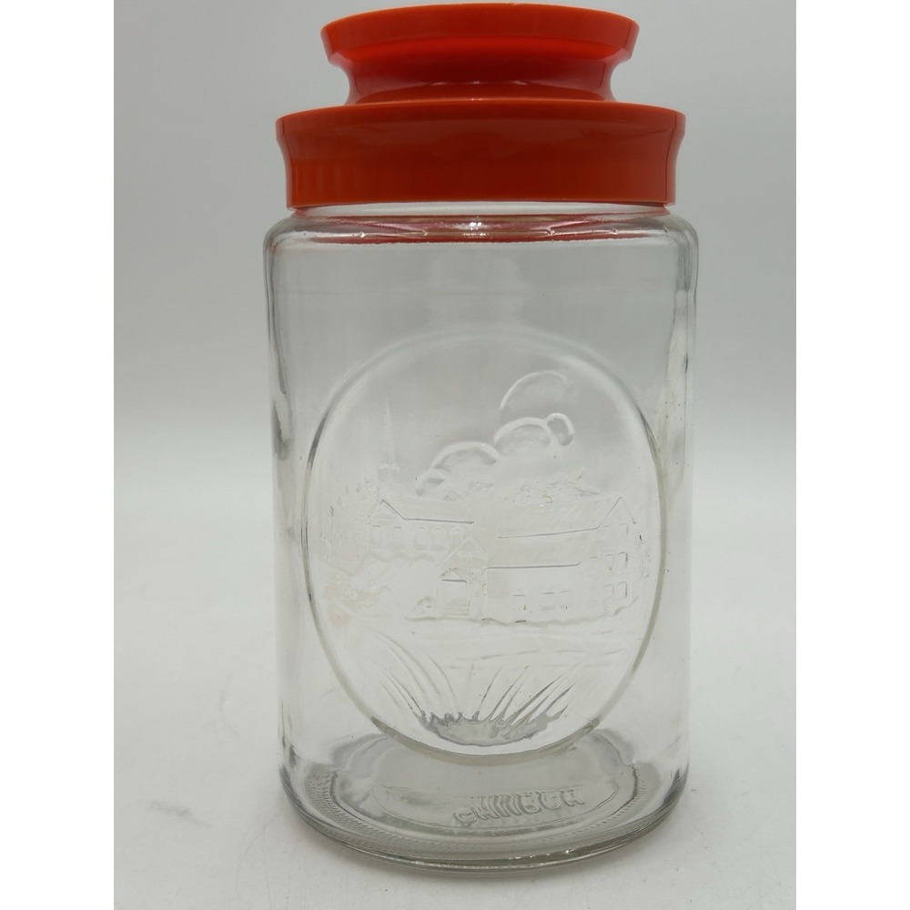 Anchor Hocking Tang "Church" Glass Storage Jar Orange Lid Vintage